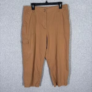 Talbots Cargo Pant 14P Khaki Linen Capri Super‎ Soft Utility Wide Leg Baggy Crop
